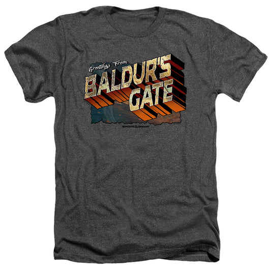 Dungeons And Dragons Greetings From Baldurs Gate Adult Size Heather Style T-Shirt Charcoal