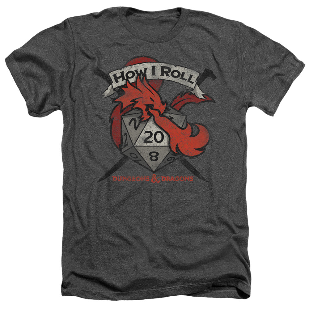 Dungeons And Dragons How I Roll D And D Adult Size Heather Style T-Shirt Charcoal