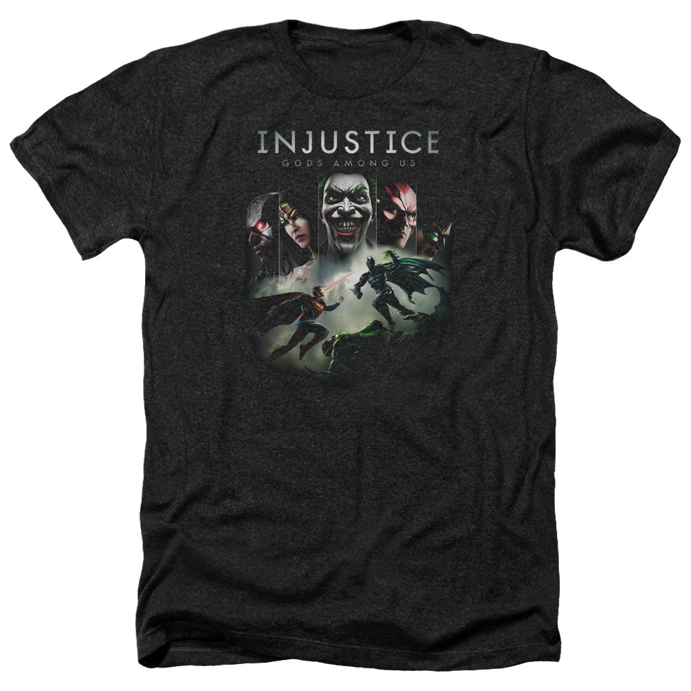 Injustice Gods Among Us Key Art Adult Size Heather Style T-Shirt Black