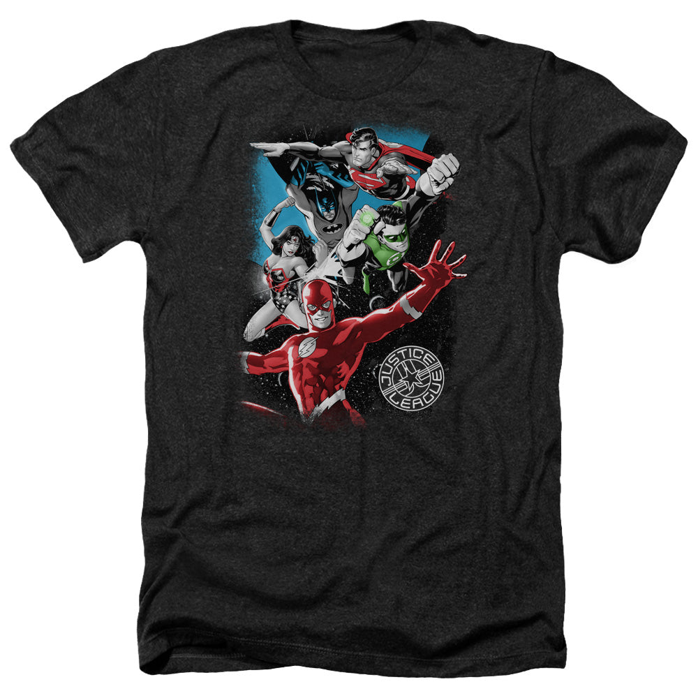 Justice League Of America Galactic Attack Adult Size Heather Style T-Shirt Black