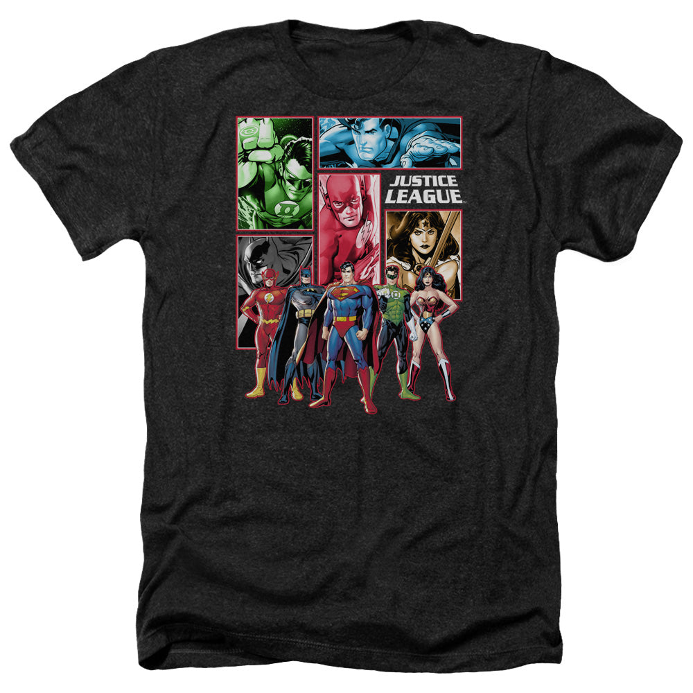 Justice League Of America Justice League Panels Adult Size Heather Style T-Shirt Black
