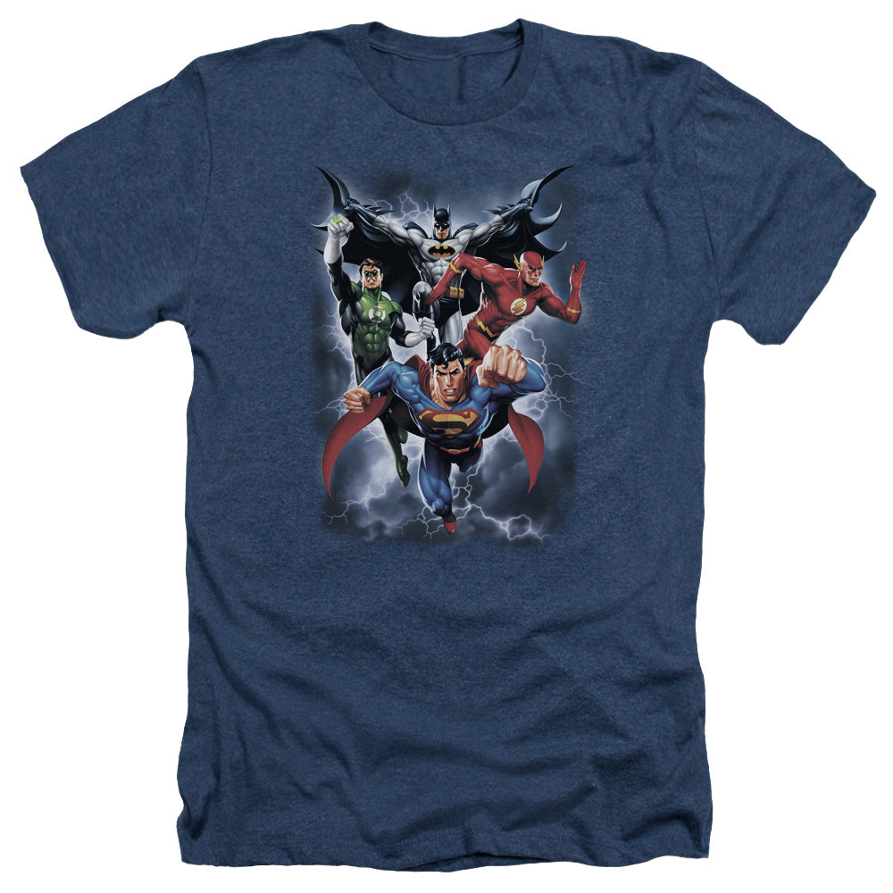 Justice League Of America The Coming Storm Adult Size Heather Style T-Shirt Navy