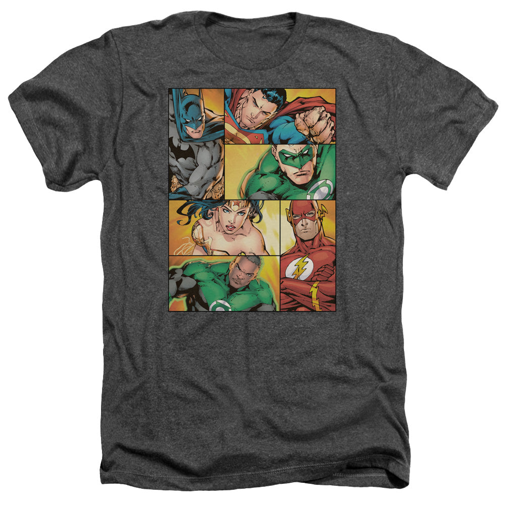Justice League Of America Hero Boxes Adult Size Heather Style T-Shirt Charcoal
