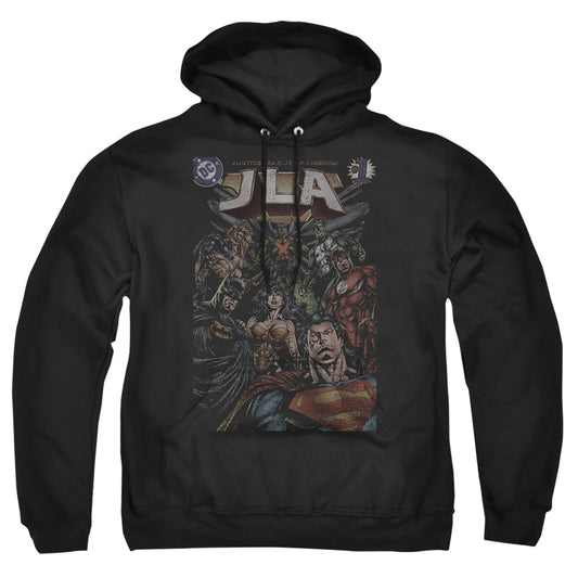 JUSTICE LEAGUE OF AMERICA : #1 COVER ADULT PULL OVER HOODIE Black SM