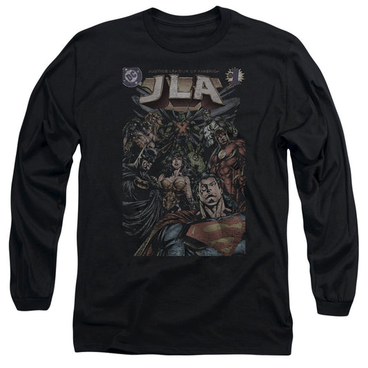 JUSTICE LEAGUE OF AMERICA : #1 COVER L\S ADULT T SHIRT 18\1 BLACK 2X