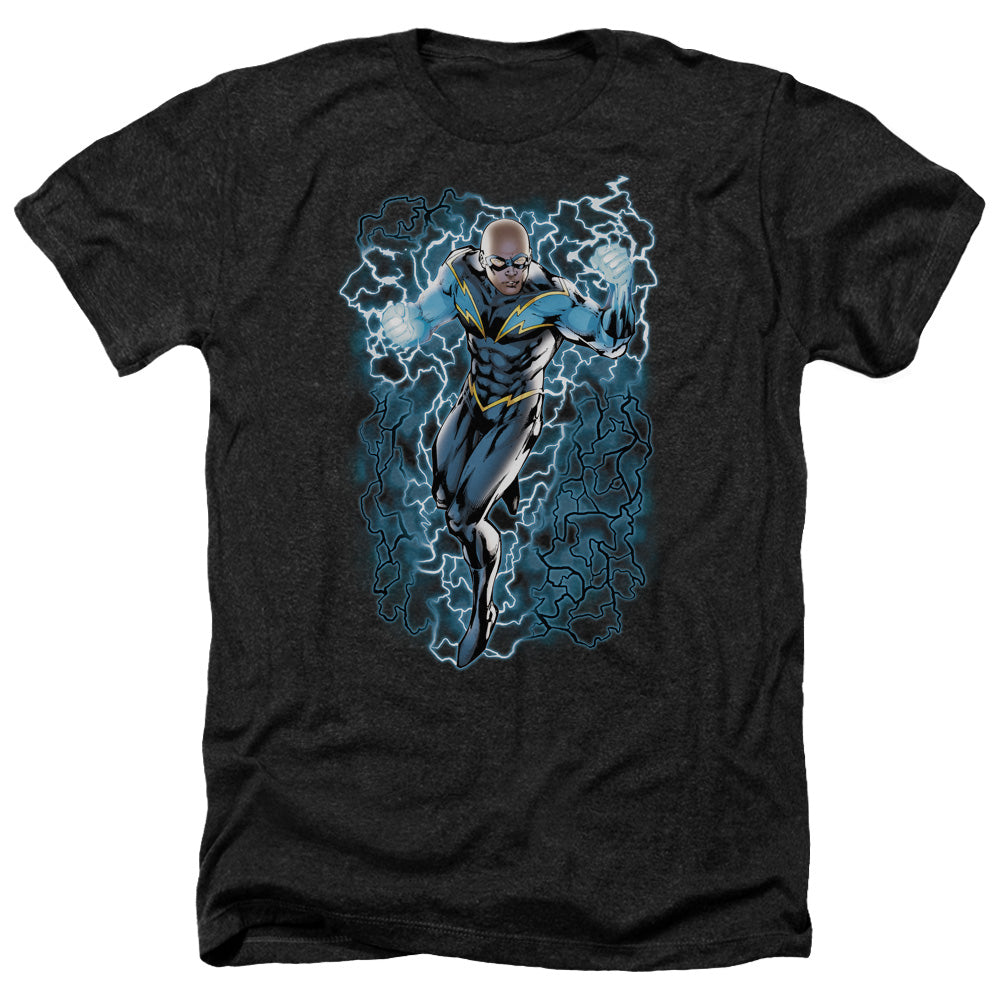 Justice League Of America Black Lightning Bolts Adult Size Heather Style T-Shirt Black