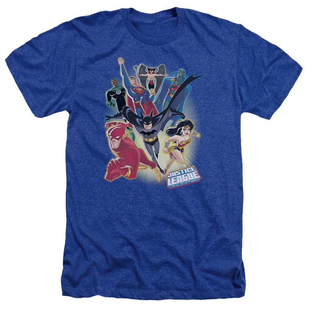 Justice League Of America Unlimited Adult Size Heather Style T-Shirt Royal Blue