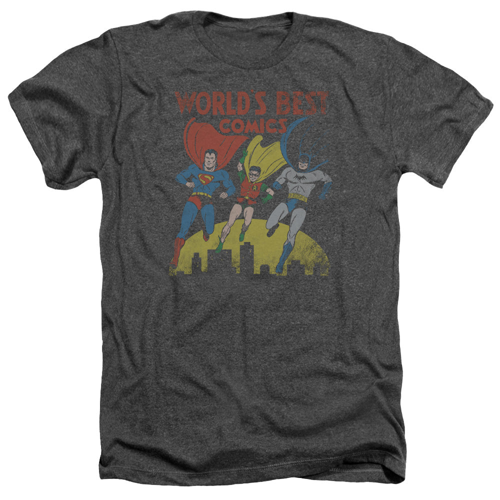 Justice League Of America Worlds Best Comics Adult Size Heather Style T-Shirt Charcoal