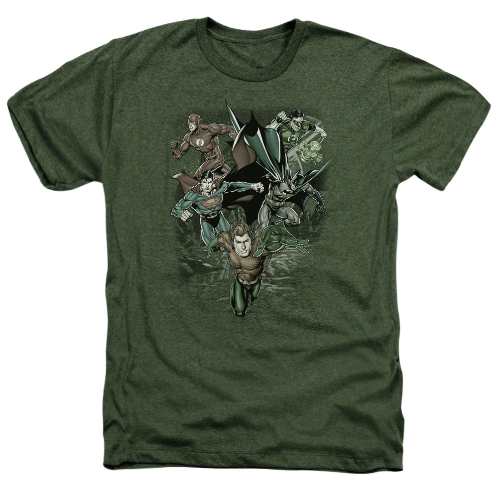 Justice League Of America Spacing Out Adult Size Heather Style T-Shirt Military Green