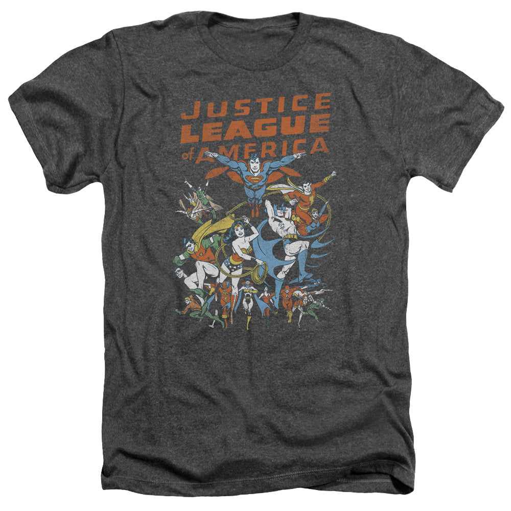 Justice League Of America Big Group Adult Size Heather Style T-Shirt Charcoal