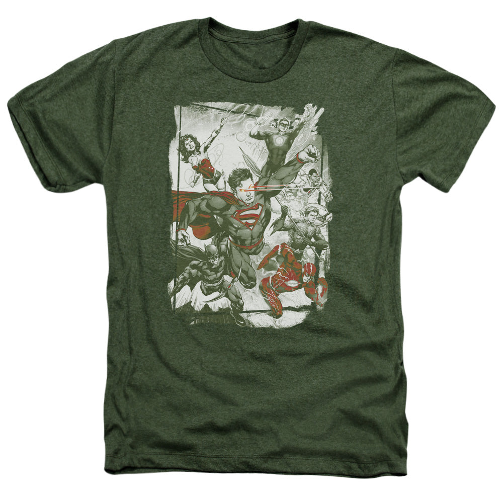 Justice League Of America Green And Red Adult Size Heather Style T-Shirt Military Green