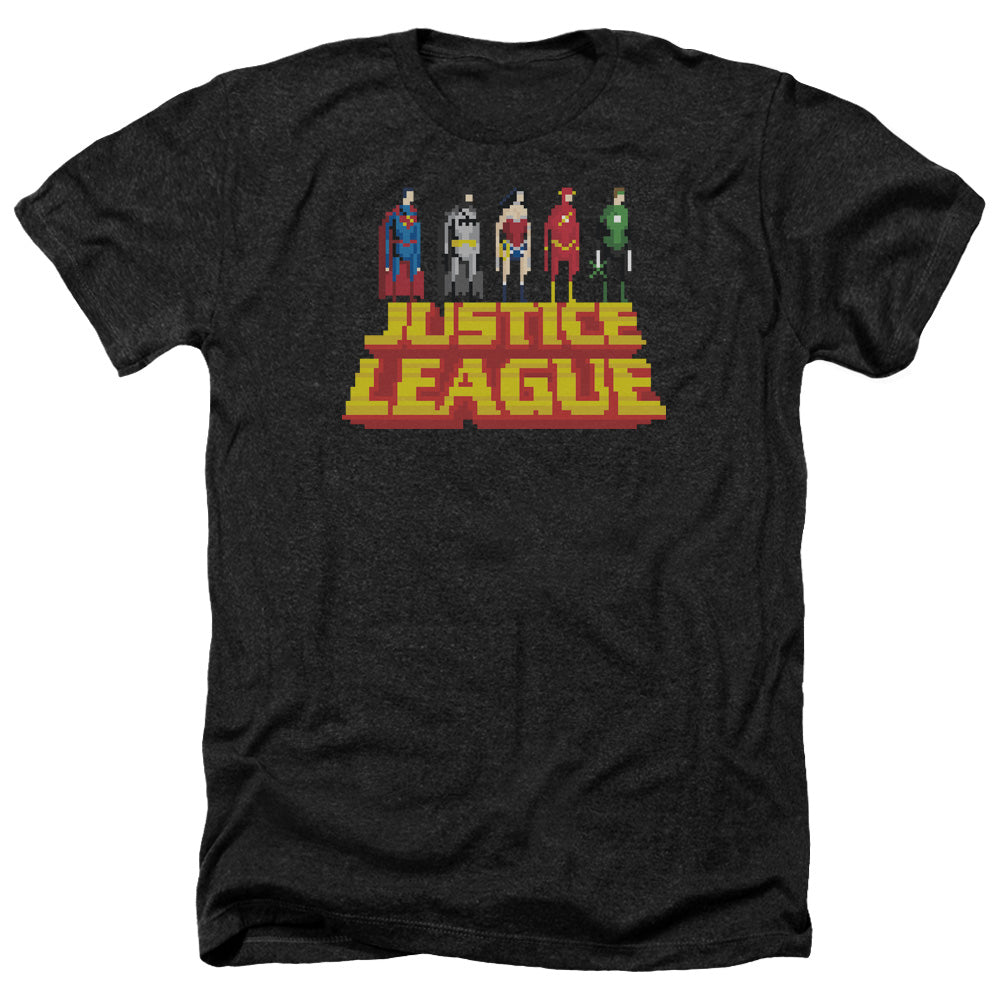 Justice League Of America Standing Above Adult Size Heather Style T-Shirt Charcoal