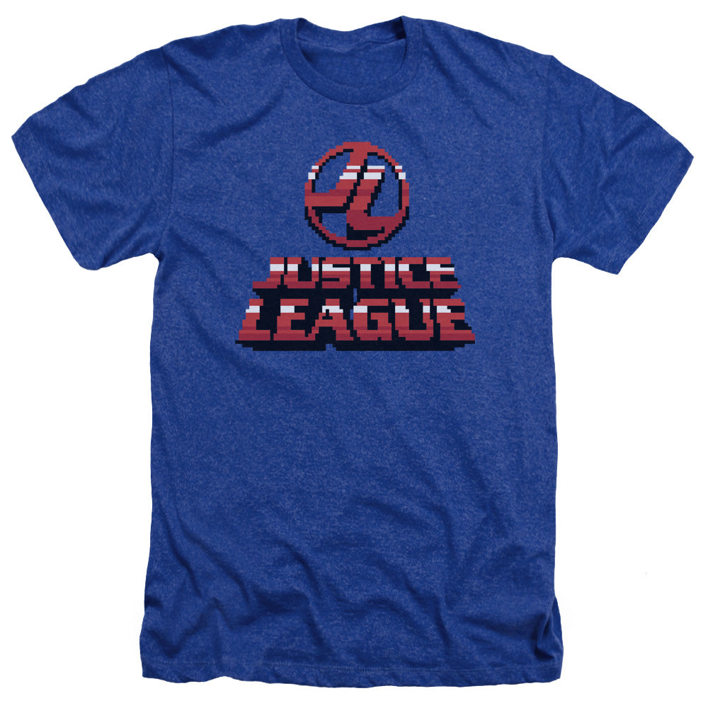 Justice League Of America 8 BIT JLA Adult Size Heather Style T-Shirt Royal Blue