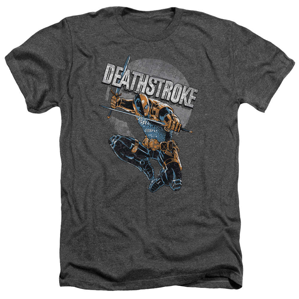 Justice League Of America Deathstroke Retro Adult Size Heather Style T-Shirt Charcoal