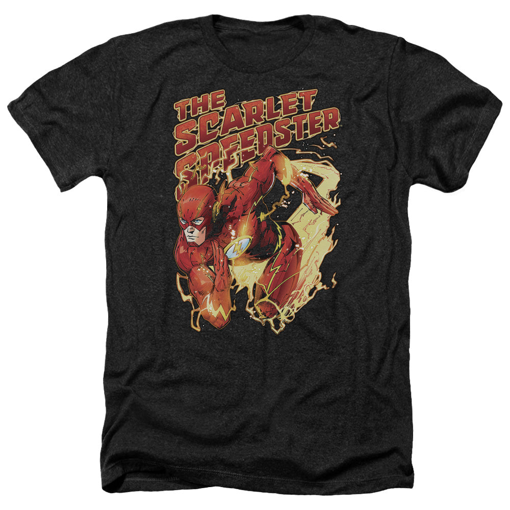 Justice League Of America Scarlet Speedster Adult Size Heather Style T-Shirt Black