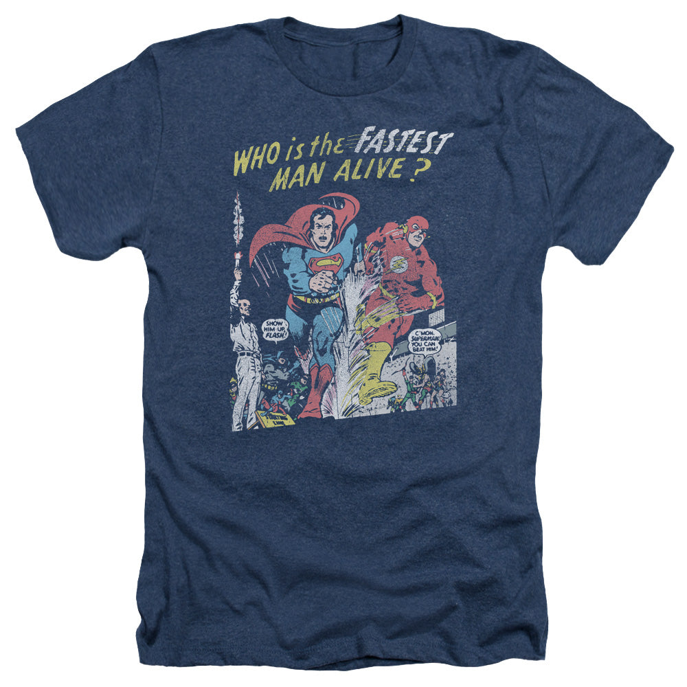 Justice League Of America Fastest Man Adult Size Heather Style T-Shirt Navy