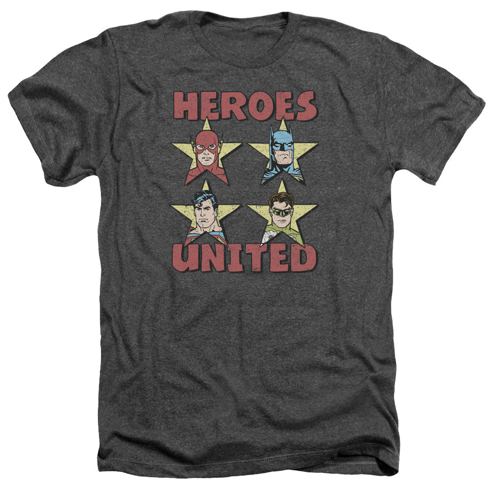 Justice League Of America Heroes United Stars Adult Size Heather Style T-Shirt Charcoal