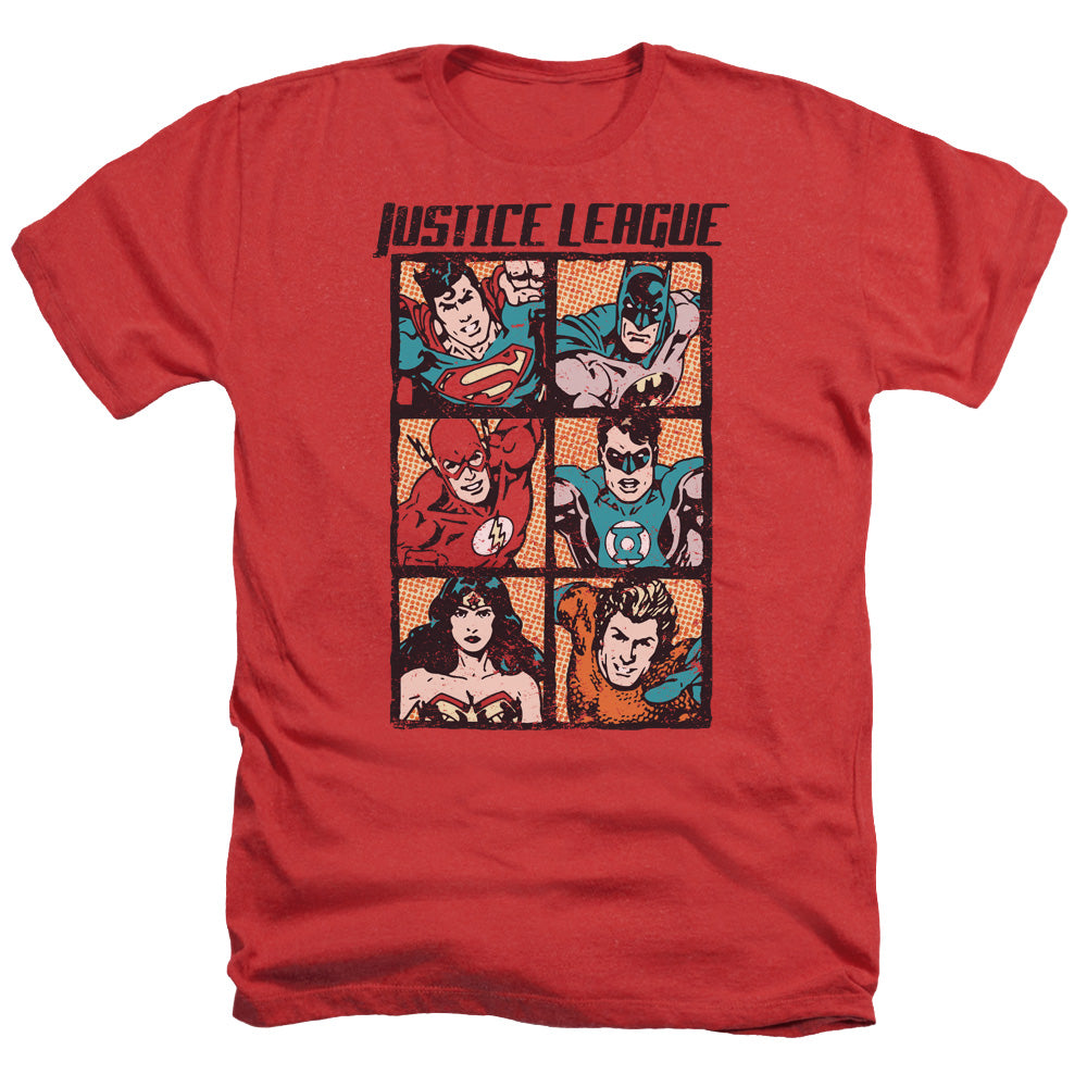 Justice League Of America Rough Panels Adult Size Heather Style T-Shirt Red