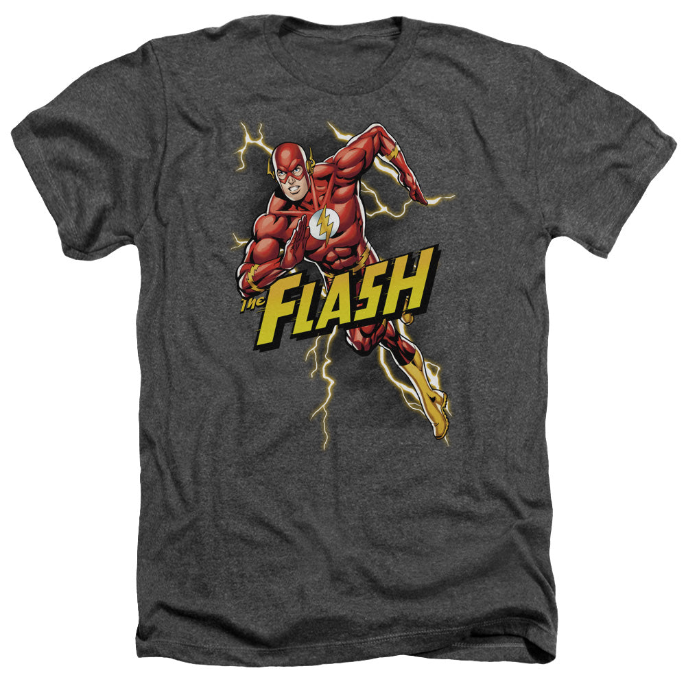 Justice League Of America Bolt Run Adult Size Heather Style T-Shirt Charcoal