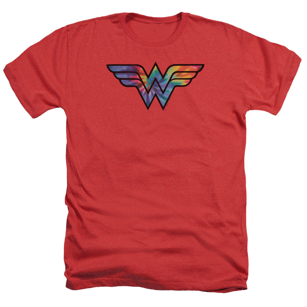 DC Wonder Woman Tie Dye Logo Adult Size Heather Style T-Shirt Red