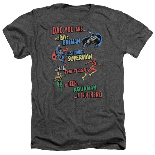 Justice League Of America Dad Hero Adult Size Heather Style T-Shirt Charcoal