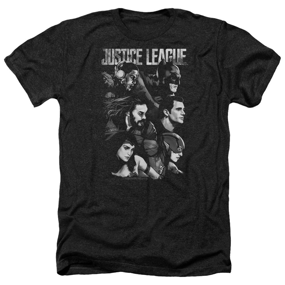 Justice League Movie Pushing Forward Adult Size Heather Style T-Shirt Black