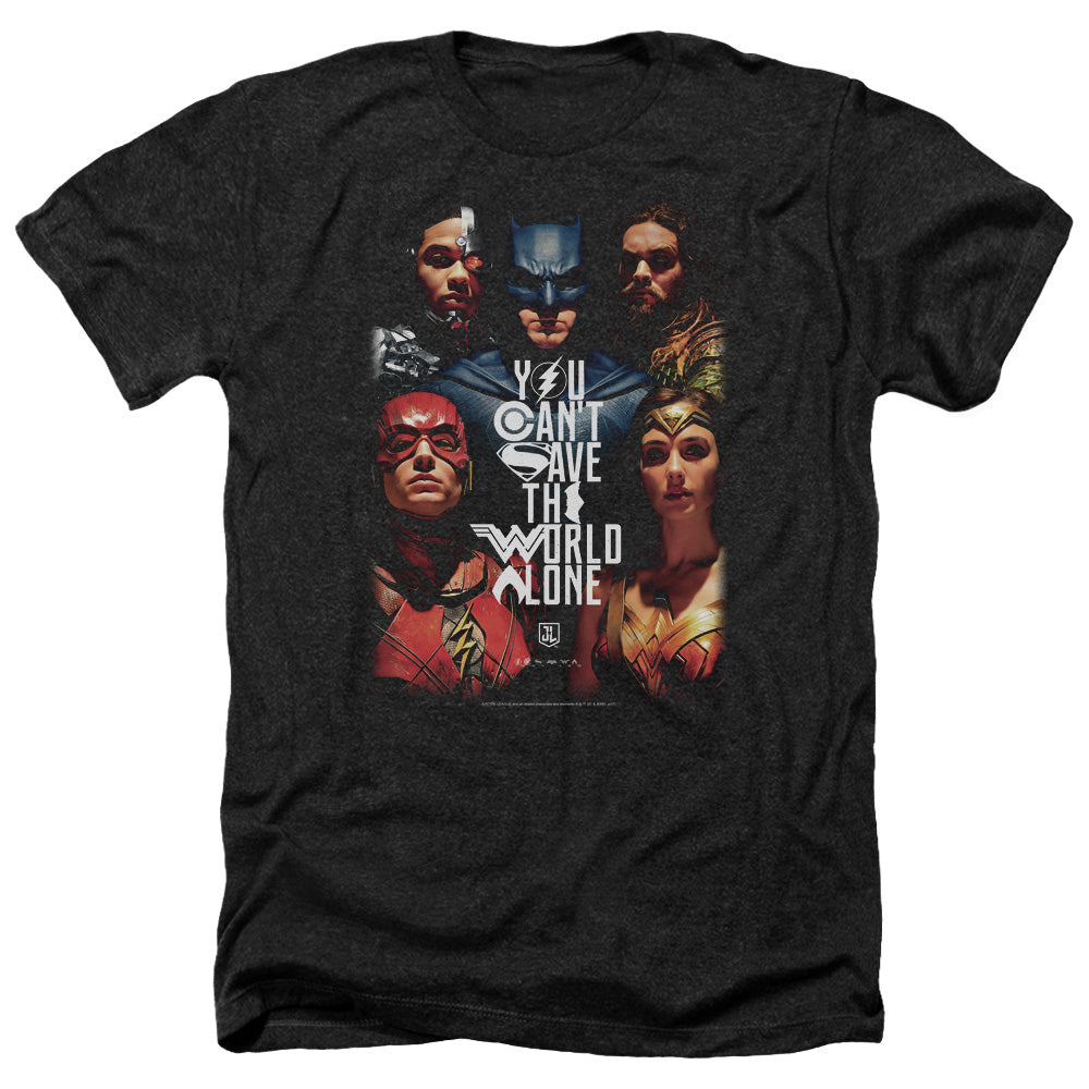 Justice League Movie Save The World Poster Adult Size Heather Style T-Shirt Black