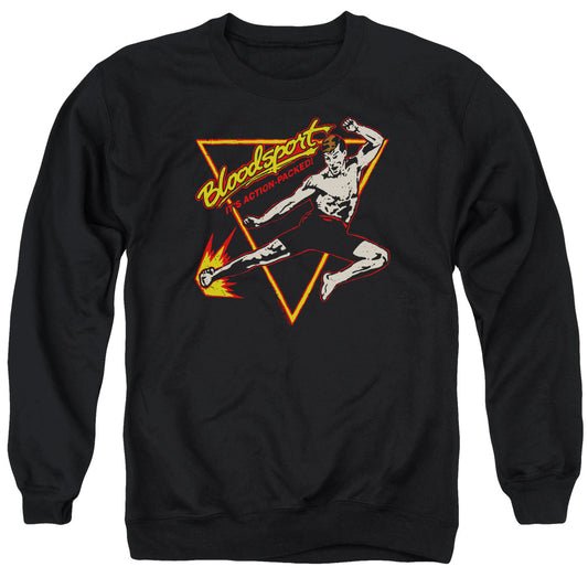 BLOODSPORT : ACTION PACKED ADULT CREW SWEAT Black 2X