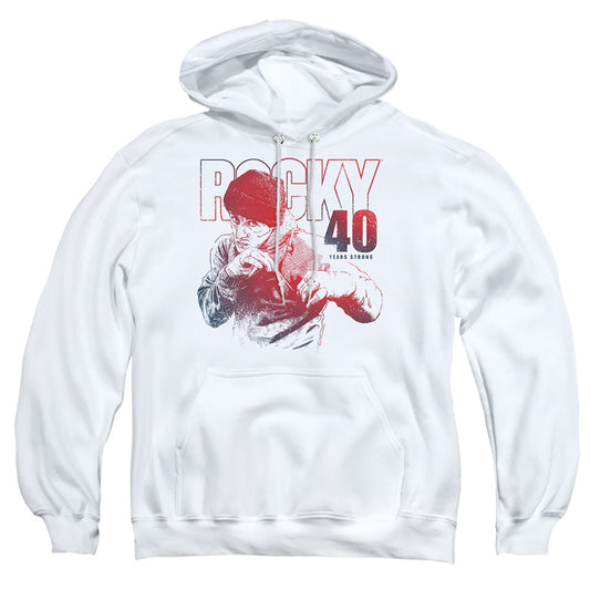 ROCKY : 40 YEARS STRONG ADULT PULL OVER HOODIE White 2X
