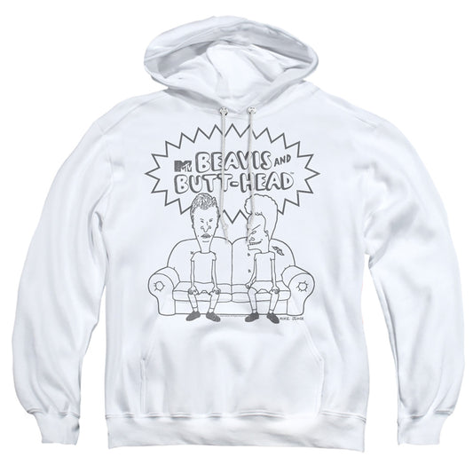BEAVIS AND BUTTHEAD : COUCH LOGO ADULT PULL OVER HOODIE White 2X