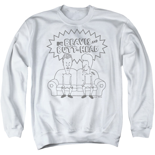 BEAVIS AND BUTTHEAD : COUCH LOGO ADULT CREW SWEAT White SM