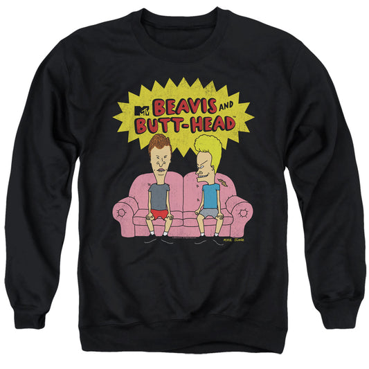 BEAVIS AND BUTTHEAD : COUCH LOGO OG ADULT CREW SWEAT Black 2X