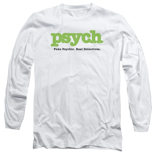 PSYCH : TITLE L\S ADULT T SHIRT 18\1 WHITE SM