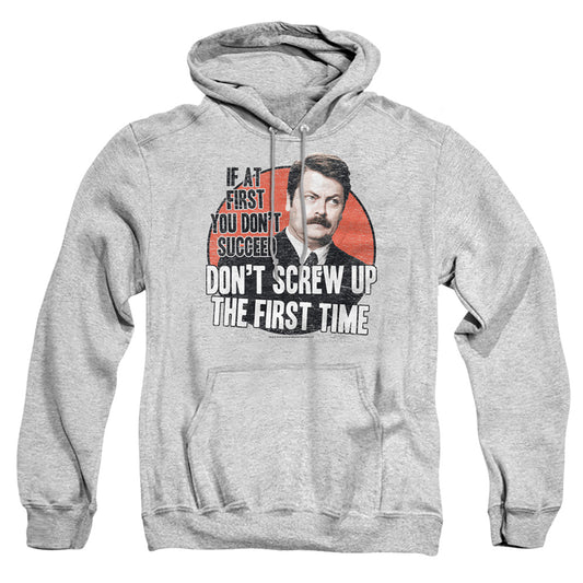PARKS AND REC : DON'T SCREW UP ADULT PULL OVER HOODIE Athletic Heather 2X