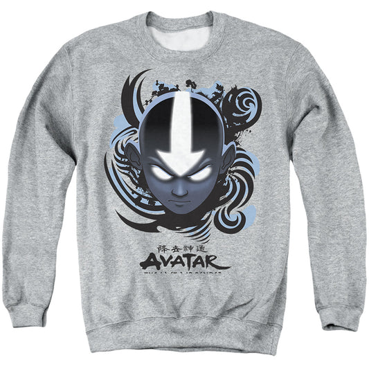 AVATAR THE LAST AIRBENDER : AIRBENDER BLUE AND BLACK KANJI ADULT CREW SWEAT Athletic Heather 2X