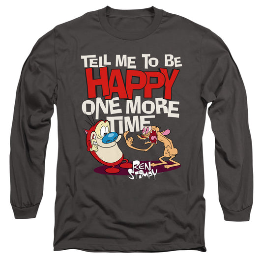 REN AND STIMPY : TELL ME TO BE HAPPY L\S ADULT T SHIRT 18\1 Charcoal 2X