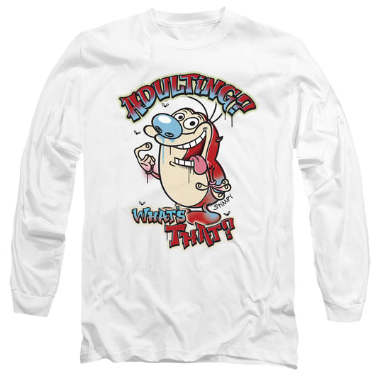 REN AND STIMPY : ADULT T SHIRT ING WHATS THAT? L\S ADULT T SHIRT 18\1 White XL