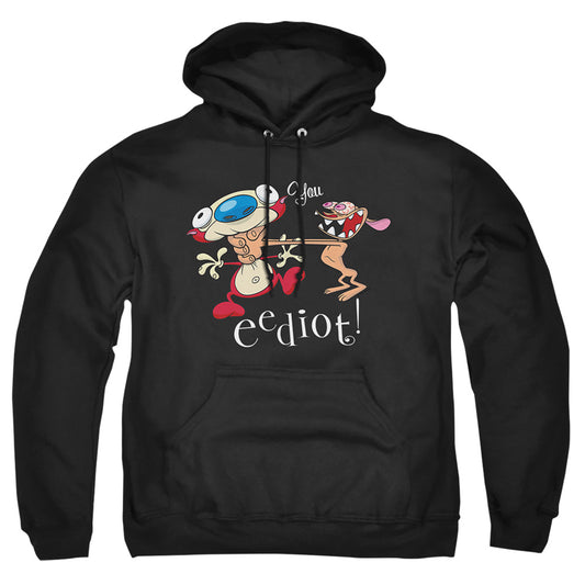 REN AND STIMPY : YOU EEDIOT ADULT PULL OVER HOODIE Black 2X