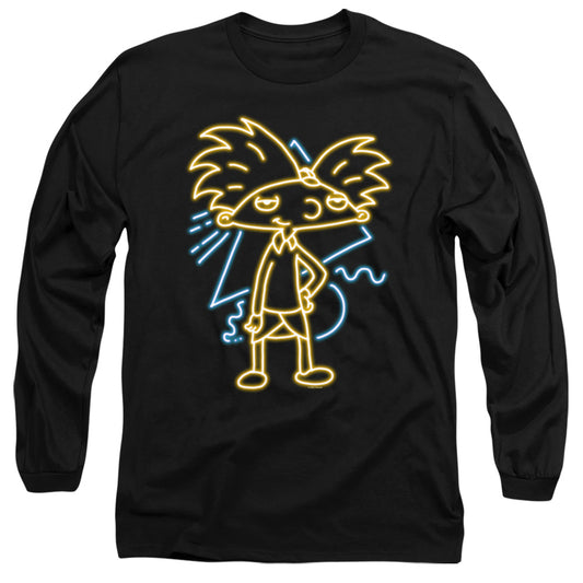 HEY ARNOLD : HEY ARNOLD NEON L\S ADULT T SHIRT 18\1 Black LG