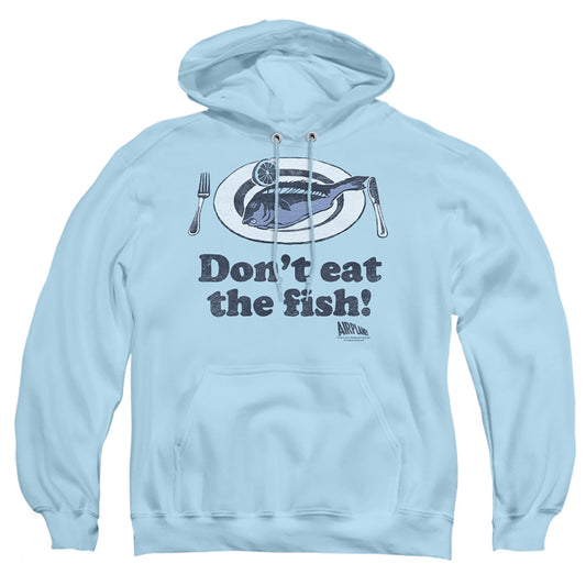 AIRPLANE : DON'T EAT THE FISH ADULT PULL-OVER HOODIE LIGHT BLUE 2X