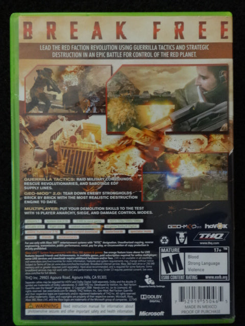 Red Faction Gurrilla Microsoft Xbox 360