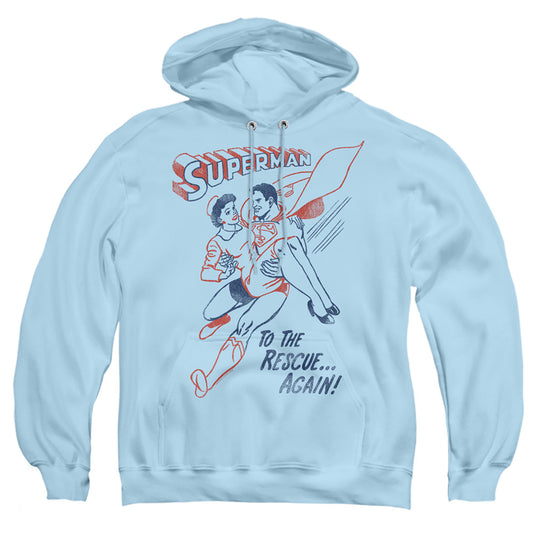 SUPERMAN : TO THE RESCUE ADULT PULL OVER HOODIE LIGHT BLUE LG