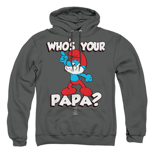 SMURFS : WHO'S YOUR PAPA? ADULT PULL OVER HOODIE Charcoal XL