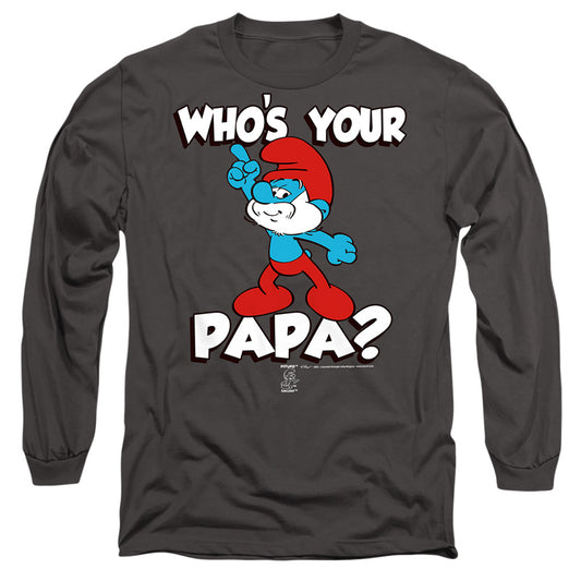 SMURFS : WHO'S YOUR PAPA? L\S ADULT T SHIRT 18\1 Charcoal 2X