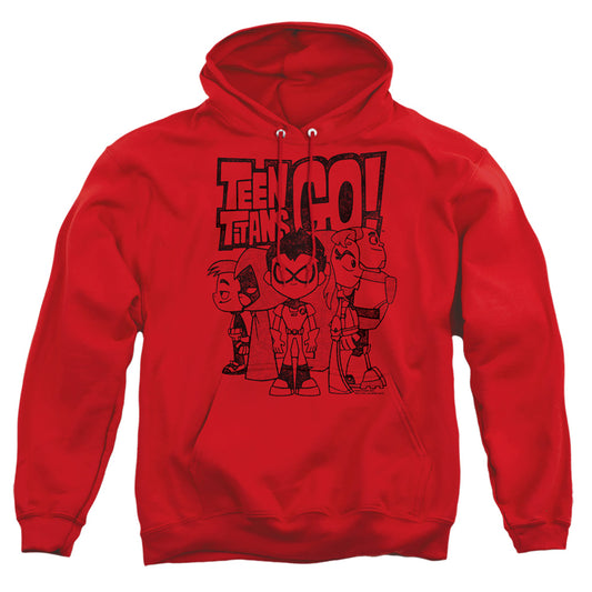 TEEN TITANS GO : TEAM UP ADULT PULL OVER HOODIE Red 2X
