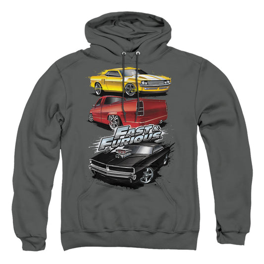 FAST AND THE FURIOUS : MUSCLE CAR SPLATTER ADULT PULL OVER HOODIE Charcoal 2X