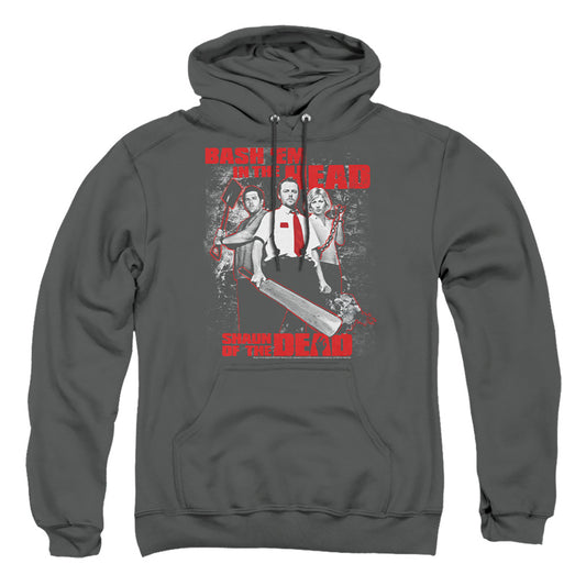 SHAUN OF THE DEAD : BASH EM ADULT PULL OVER HOODIE Charcoal 2X