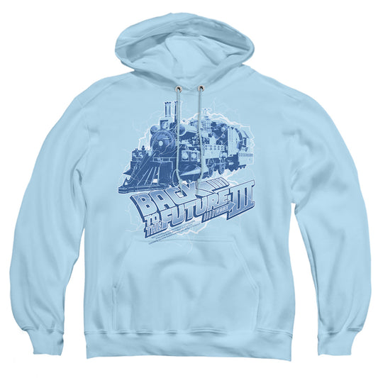 BACK TO THE FUTURE III : TIME TRAIN ADULT PULL OVER HOODIE LIGHT BLUE LG