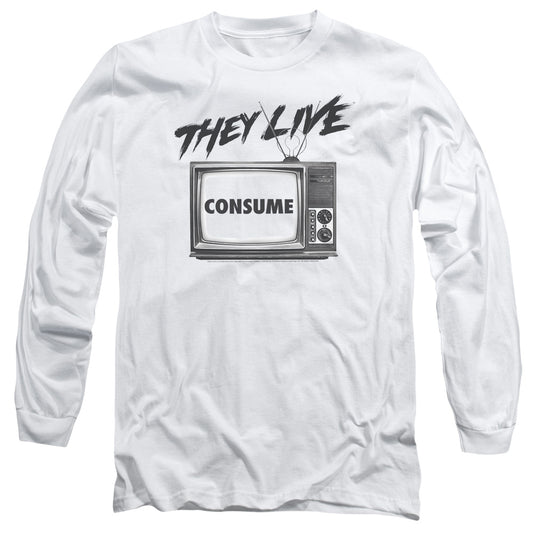 THEY LIVE : CONSUME L\S ADULT T SHIRT 18\1 WHITE LG