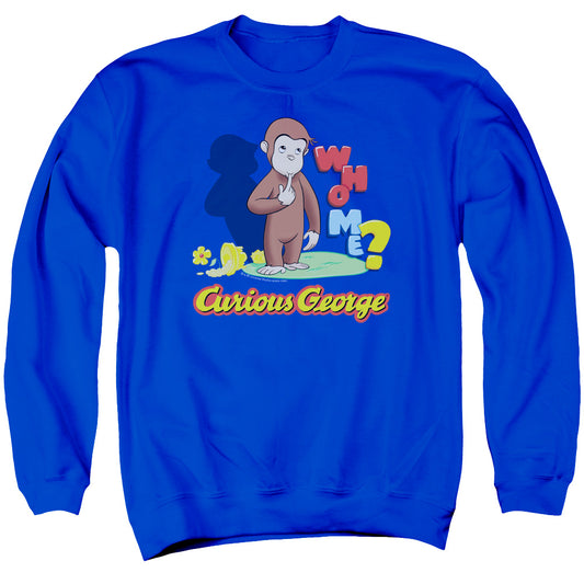 CURIOUS GEORGE : WHO ME ADULT CREW NECK SWEATSHIRT ROYAL BLUE MD